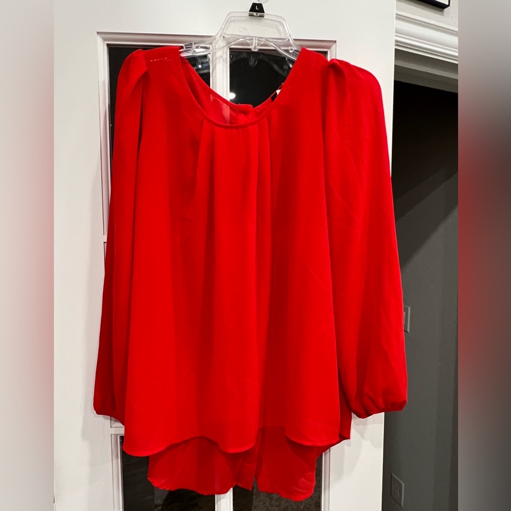 Papermoon Red Asymmetrical 3/4 Sleeve Blouse